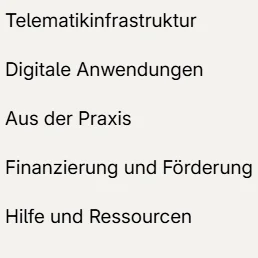 Menü-Punkte zu Themen der Internet-Seite