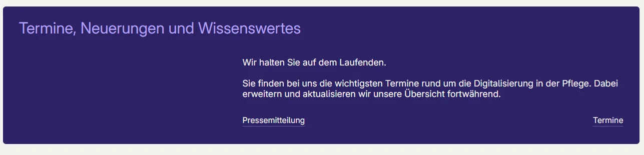 Kasten mit Links zu Presse-Mittelungen und Terminen