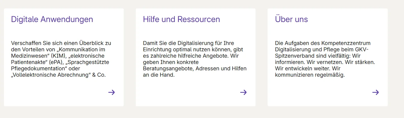 Kästen mit Links zu Themen auf der Internet-Seite